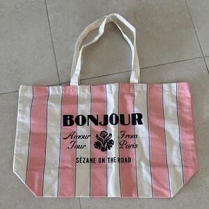 Sézane Pink and Cream Striped Tote